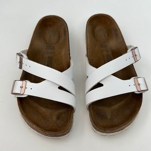 Birkenstock Birko-Flor Yao White - 38 Narrow, Rose Gold buckles